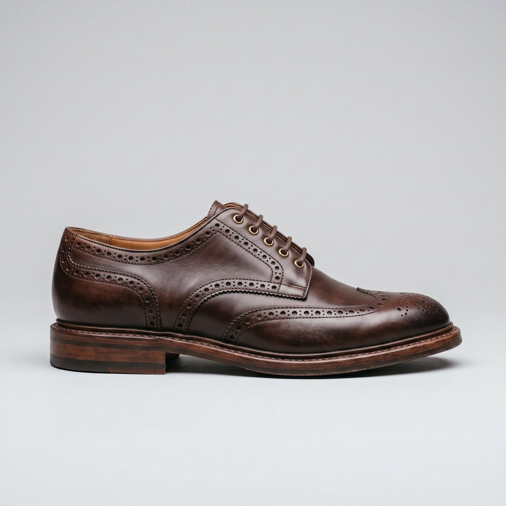 Luxury Edition - Artisian Made Brown Italian Leather Padova Wingtip Brogue Derby Shoes