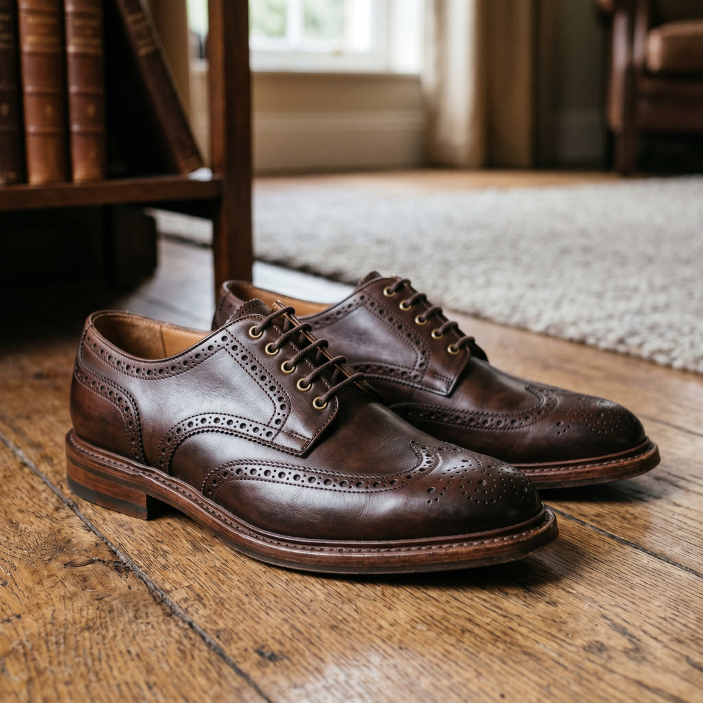 Luxury Edition - Artisian Made Brown Italian Leather Padova Wingtip Brogue Derby Shoes