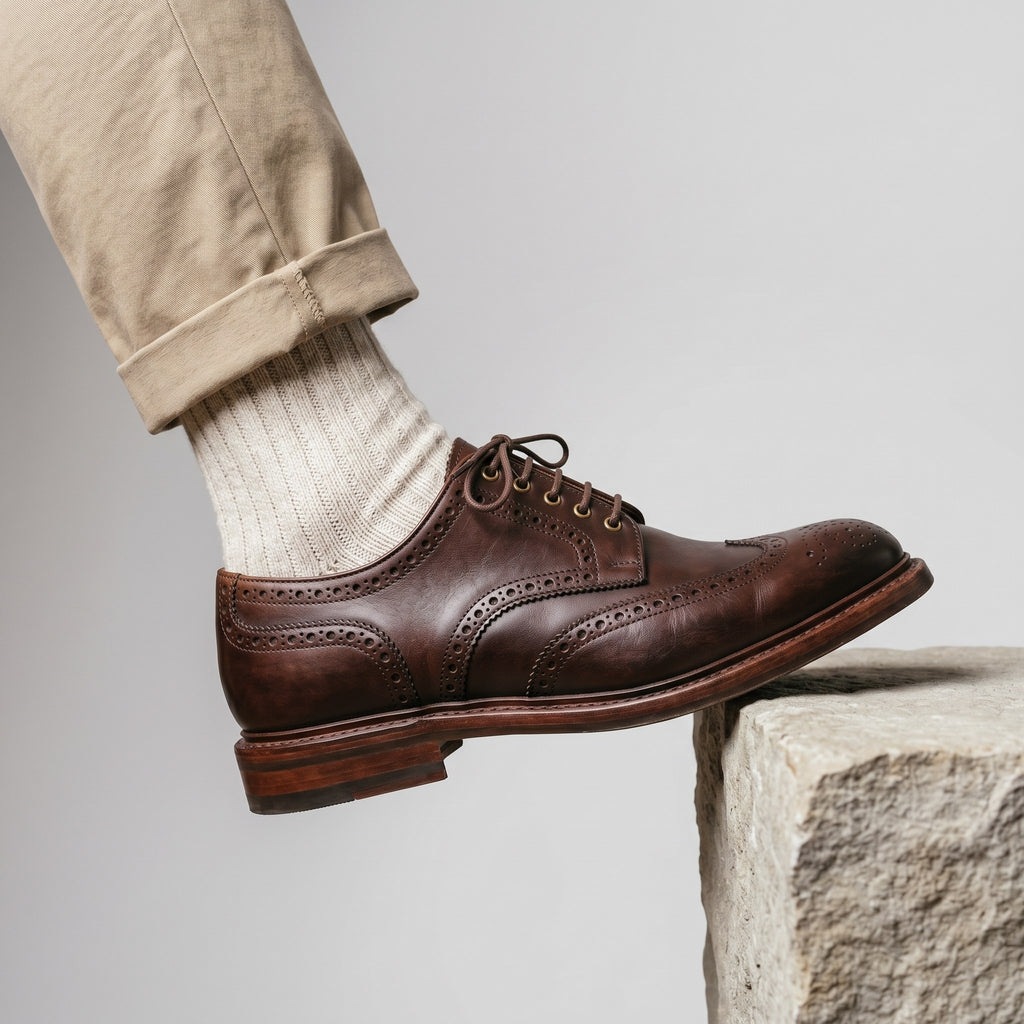 Luxury Edition - Artisian Made Brown Italian Leather Padova Wingtip Brogue Derby Shoes