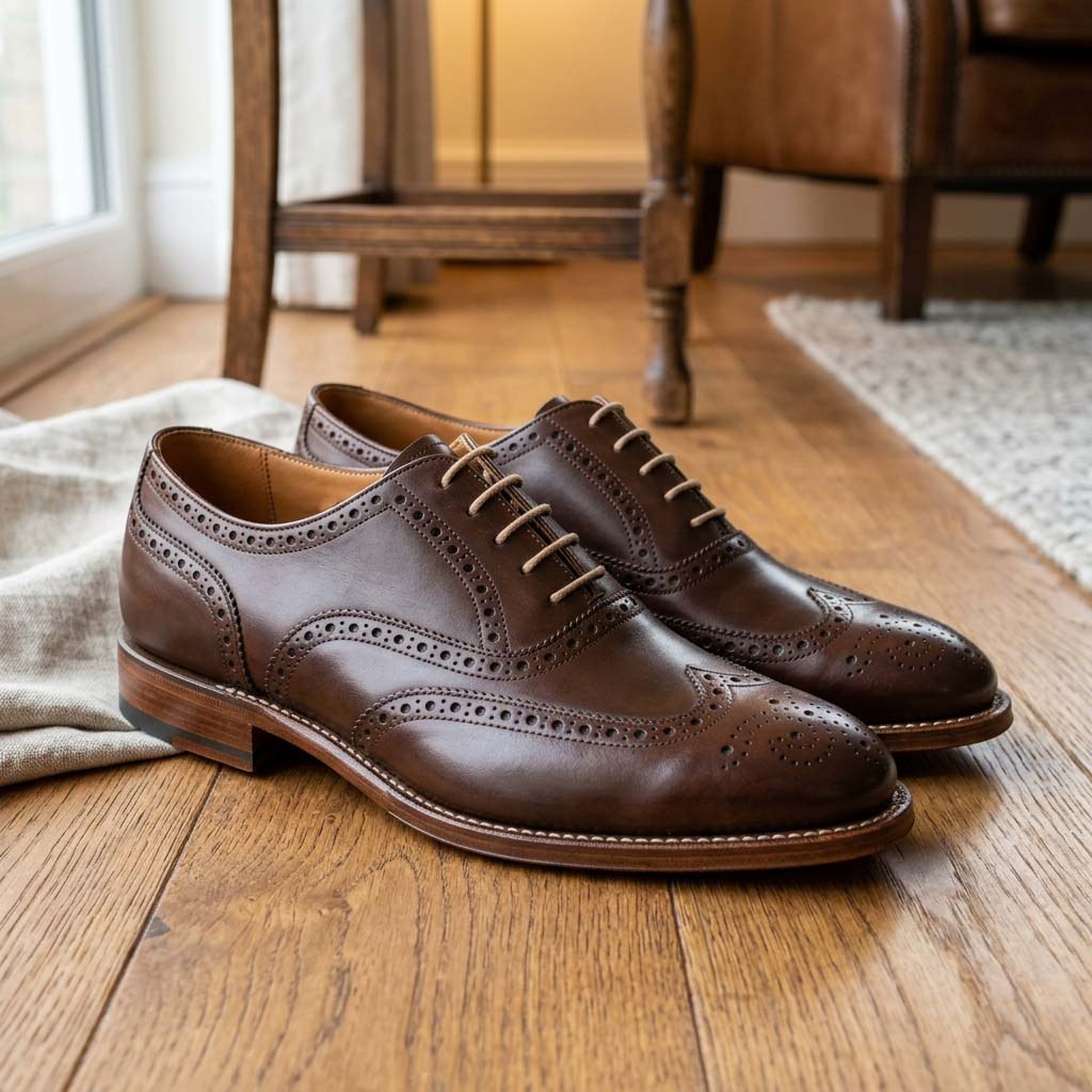 Luxury Edition - Artisian Made Brown Italian Leather Ravenna Wingtip Brogue Oxford Shoes