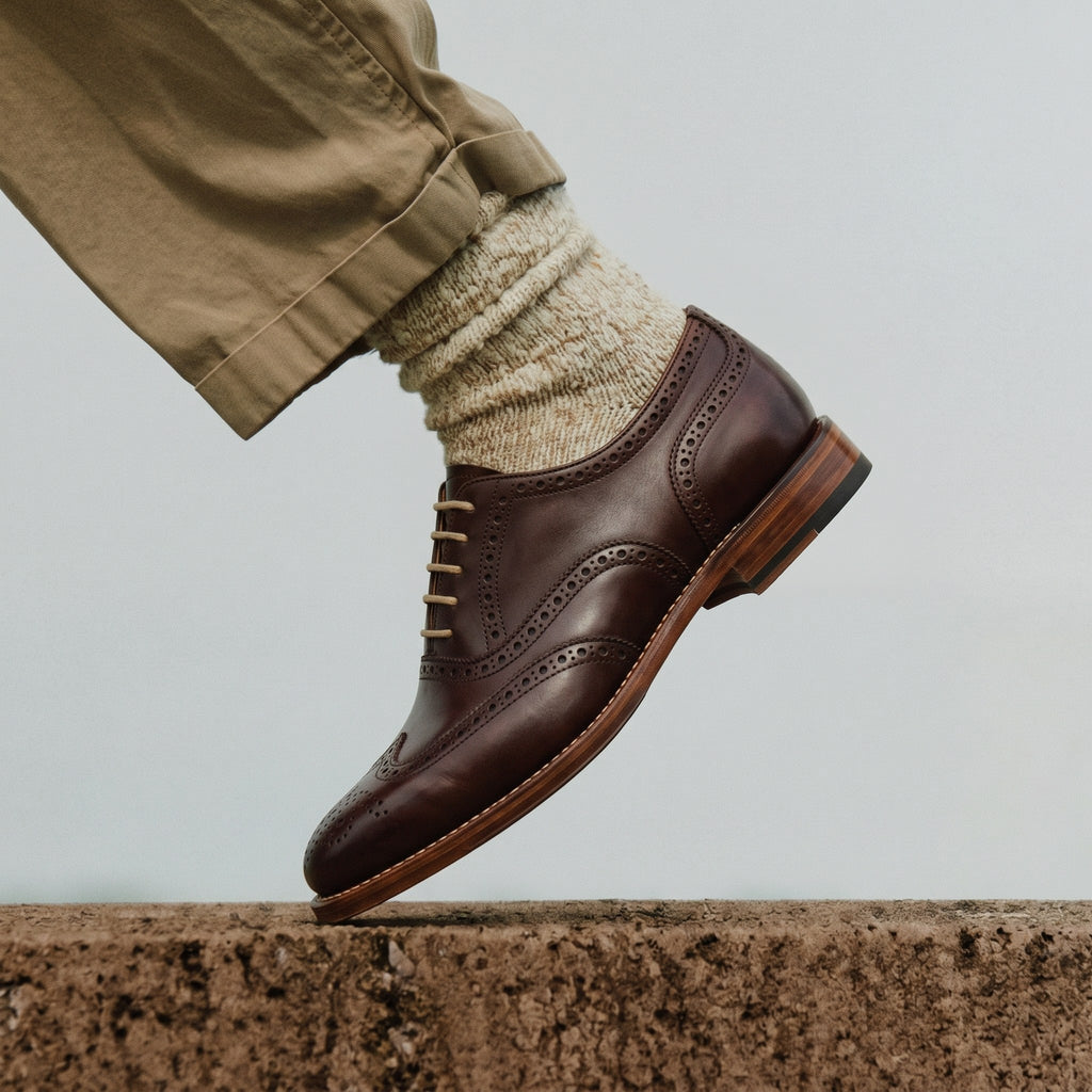 Luxury Edition - Artisian Made Brown Italian Leather Ravenna Wingtip Brogue Oxford Shoes