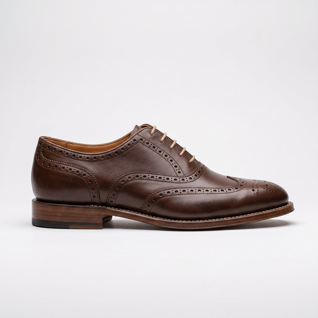 Luxury Edition - Artisian Made Brown Italian Leather Ravenna Wingtip Brogue Oxford Shoes