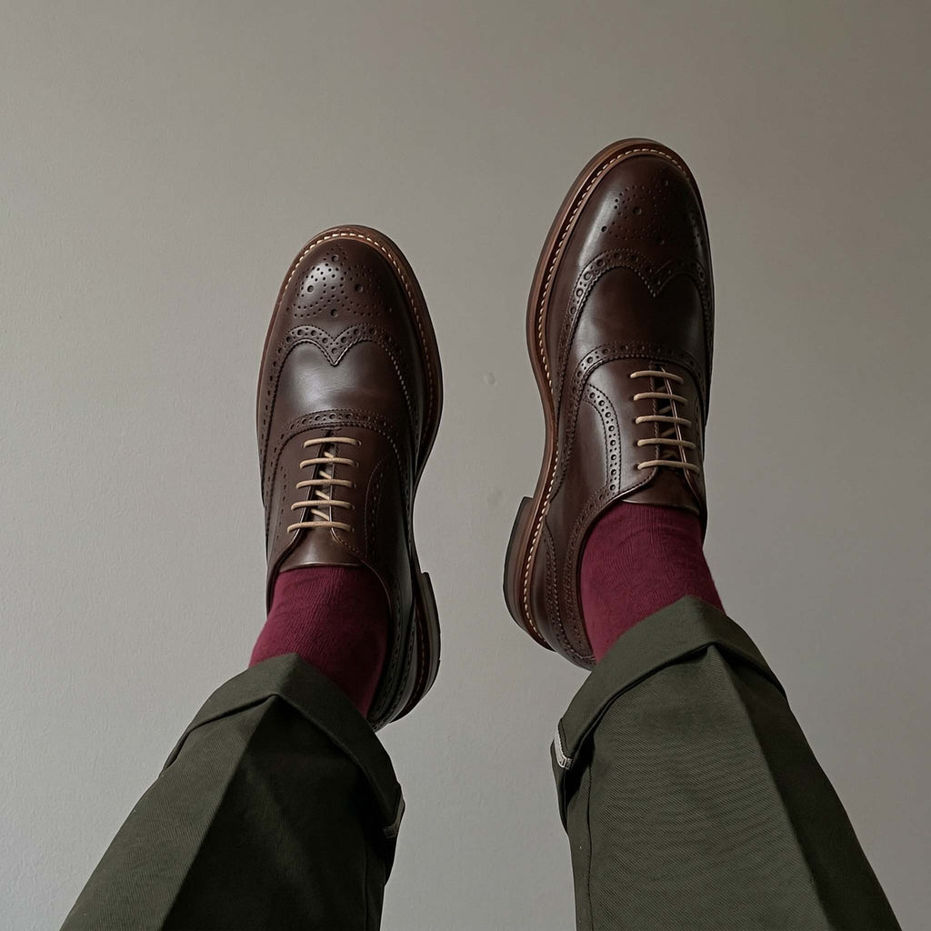 Luxury Edition - Artisian Made Brown Italian Leather Ravenna Wingtip Brogue Oxford Shoes