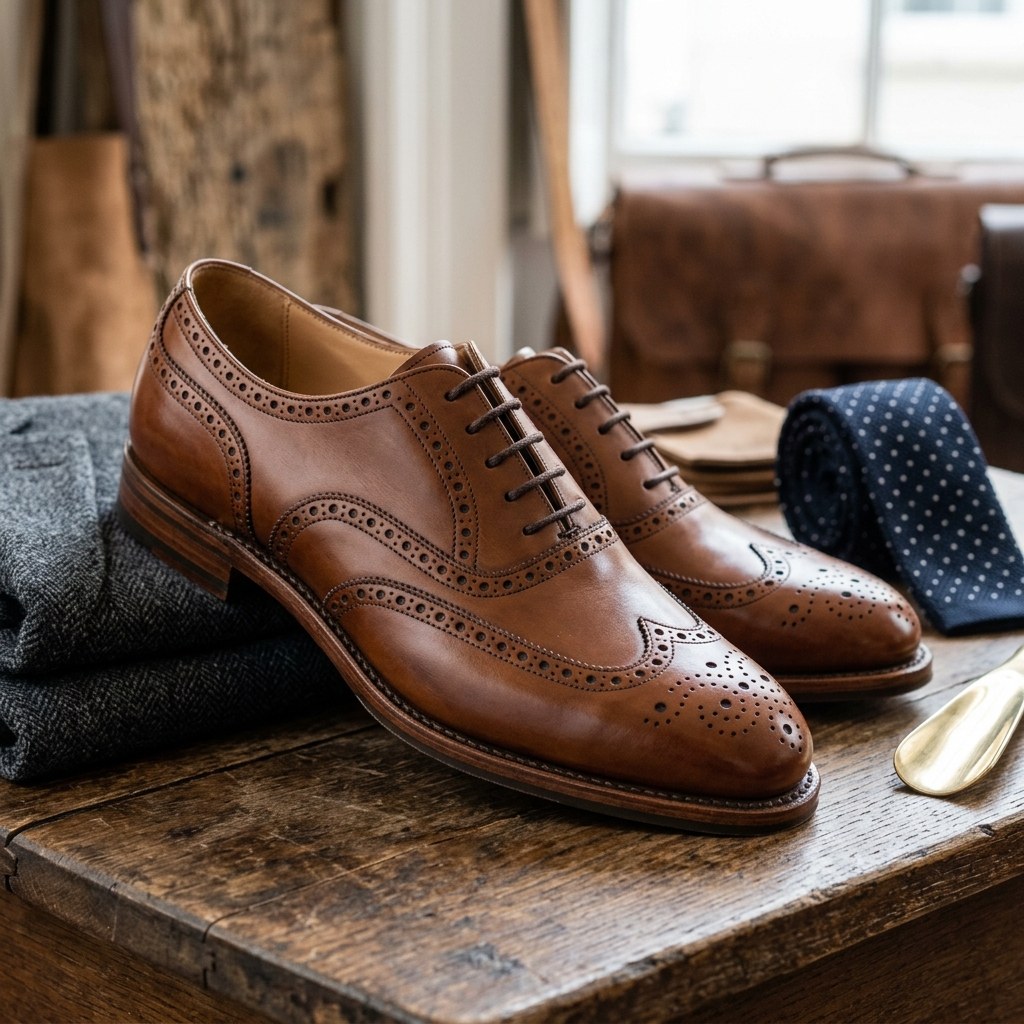 Luxury Edition - Artisian Made Tan Italian Leather Ferrara Wingtip Brogue Oxford Shoes
