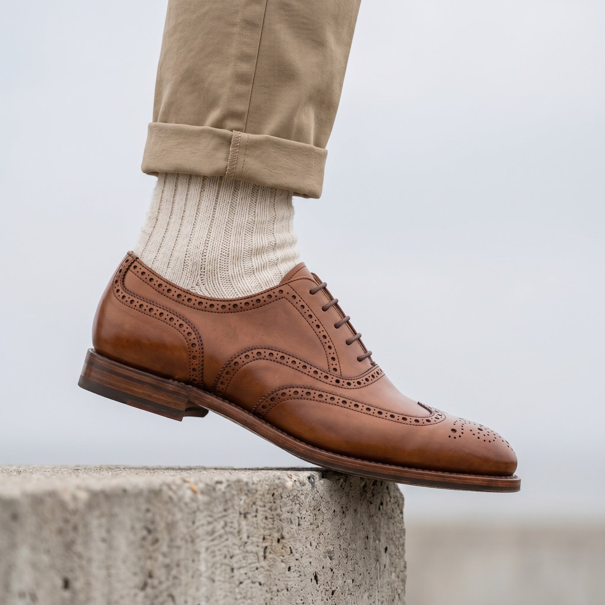 Luxury Edition - Artisian Made Tan Italian Leather Ferrara Wingtip Brogue Oxford Shoes
