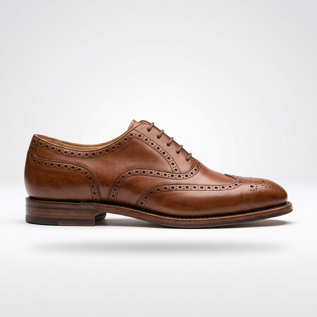 Luxury Edition - Artisian Made Tan Italian Leather Ferrara Wingtip Brogue Oxford Shoes