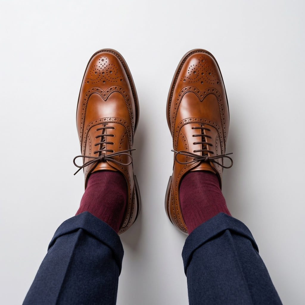 Luxury Edition - Artisian Made Tan Italian Leather Ferrara Wingtip Brogue Oxford Shoes