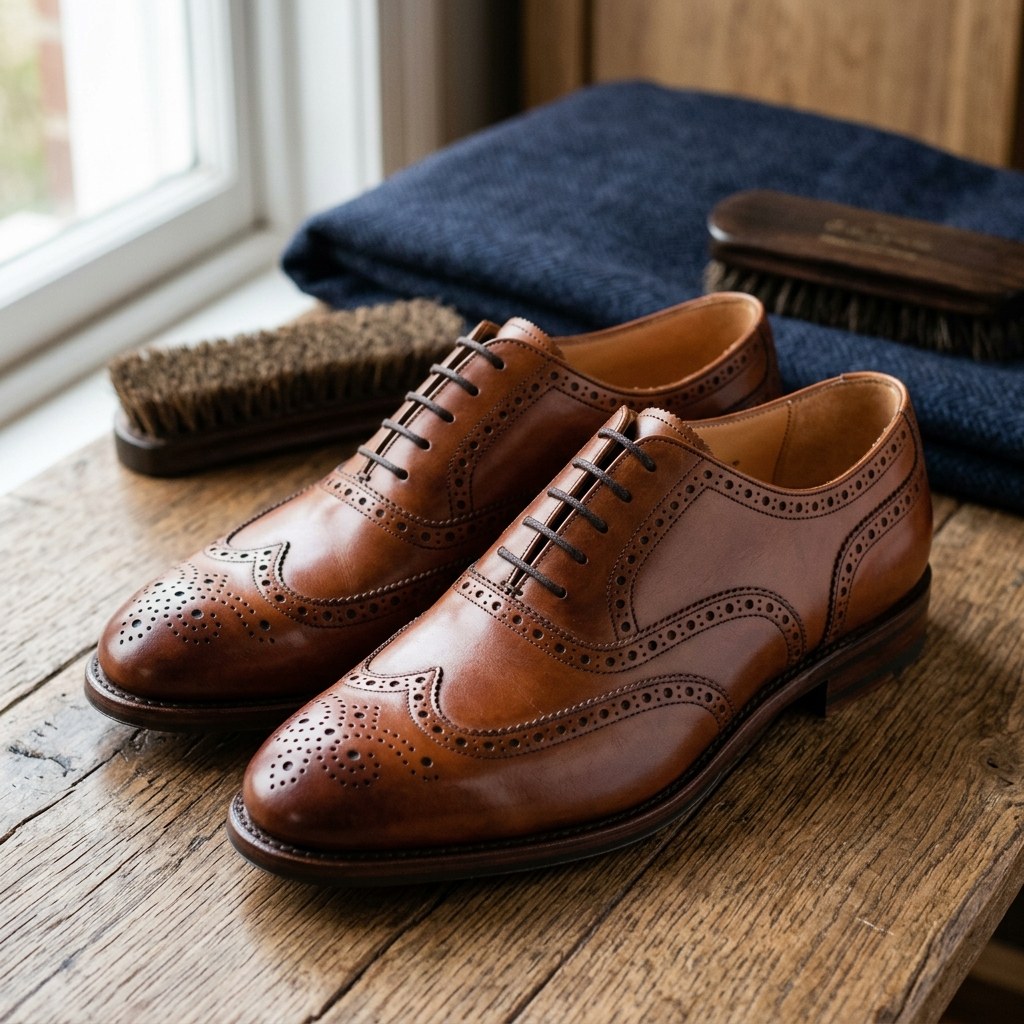 Luxury Edition - Artisian Made Tan Italian Leather Ancona Wingtip Brogue Oxford Shoes