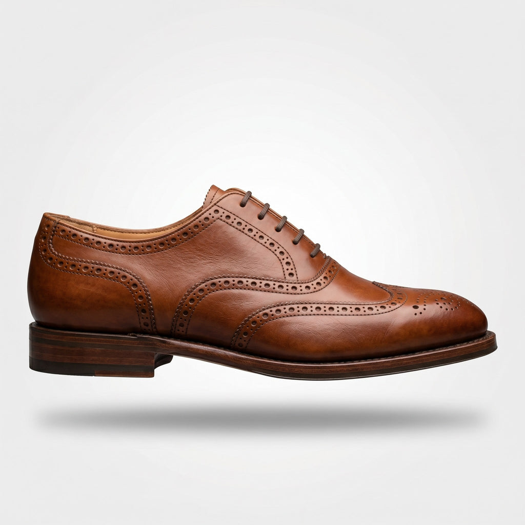 Luxury Edition - Artisian Made Tan Italian Leather Ancona Wingtip Brogue Oxford Shoes