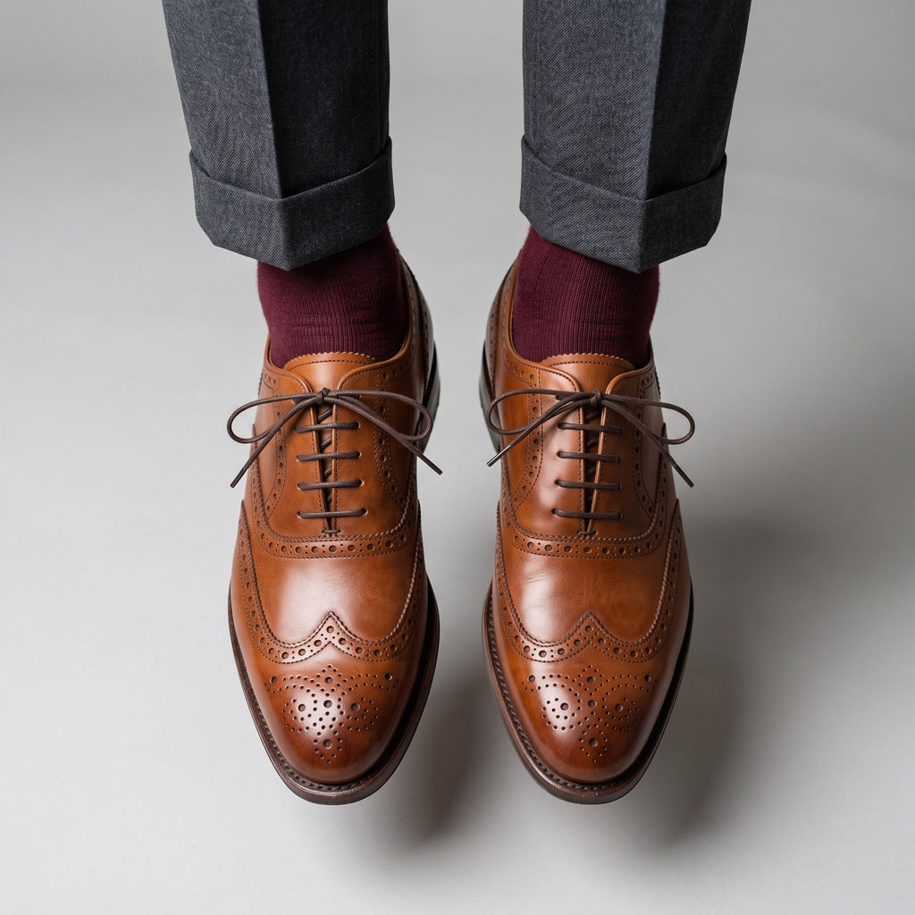 Luxury Edition - Artisian Made Tan Italian Leather Ancona Wingtip Brogue Oxford Shoes