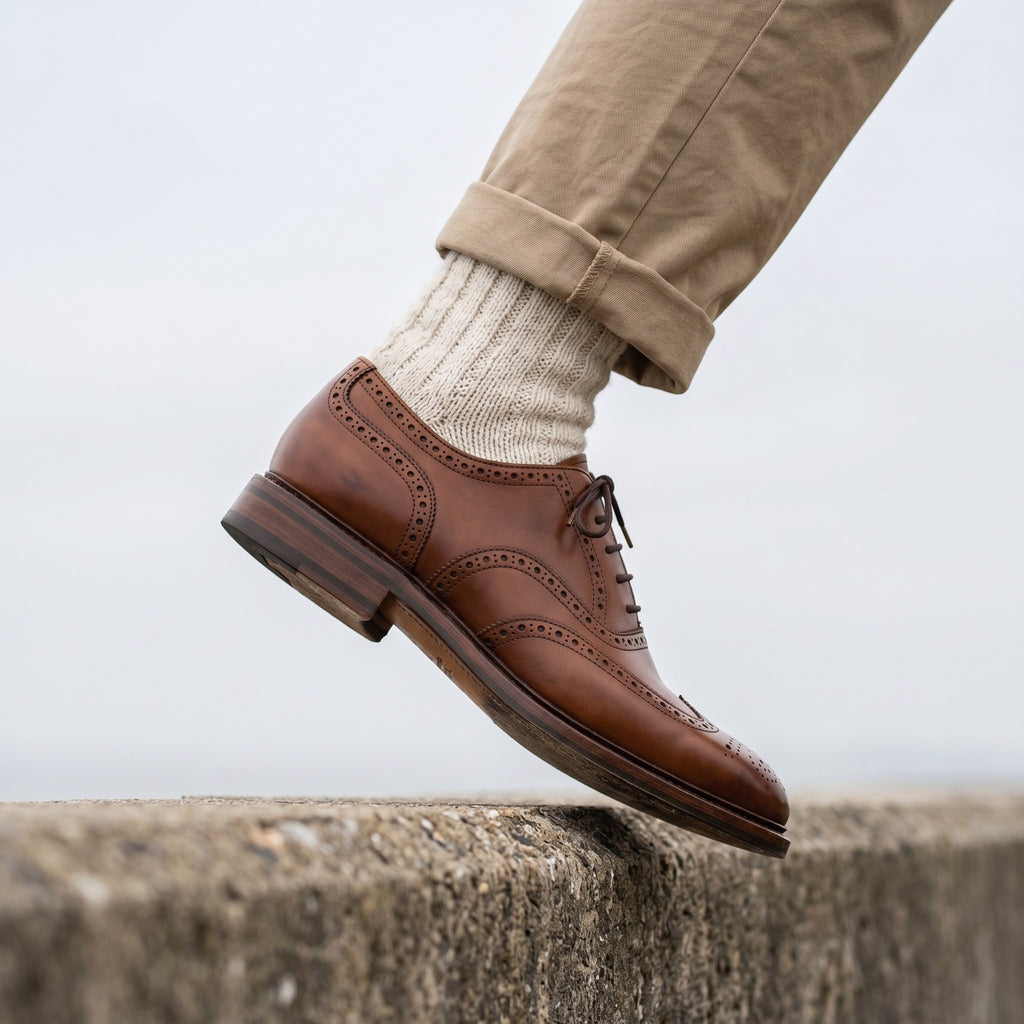 Luxury Edition - Artisian Made Tan Italian Leather Cesena Wingtip Brogue Oxford Shoes