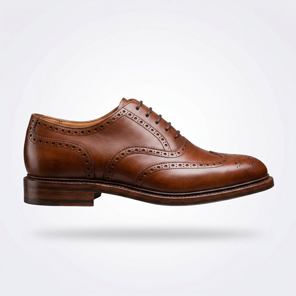 Luxury Edition - Artisian Made Tan Italian Leather Cesena Wingtip Brogue Oxford Shoes