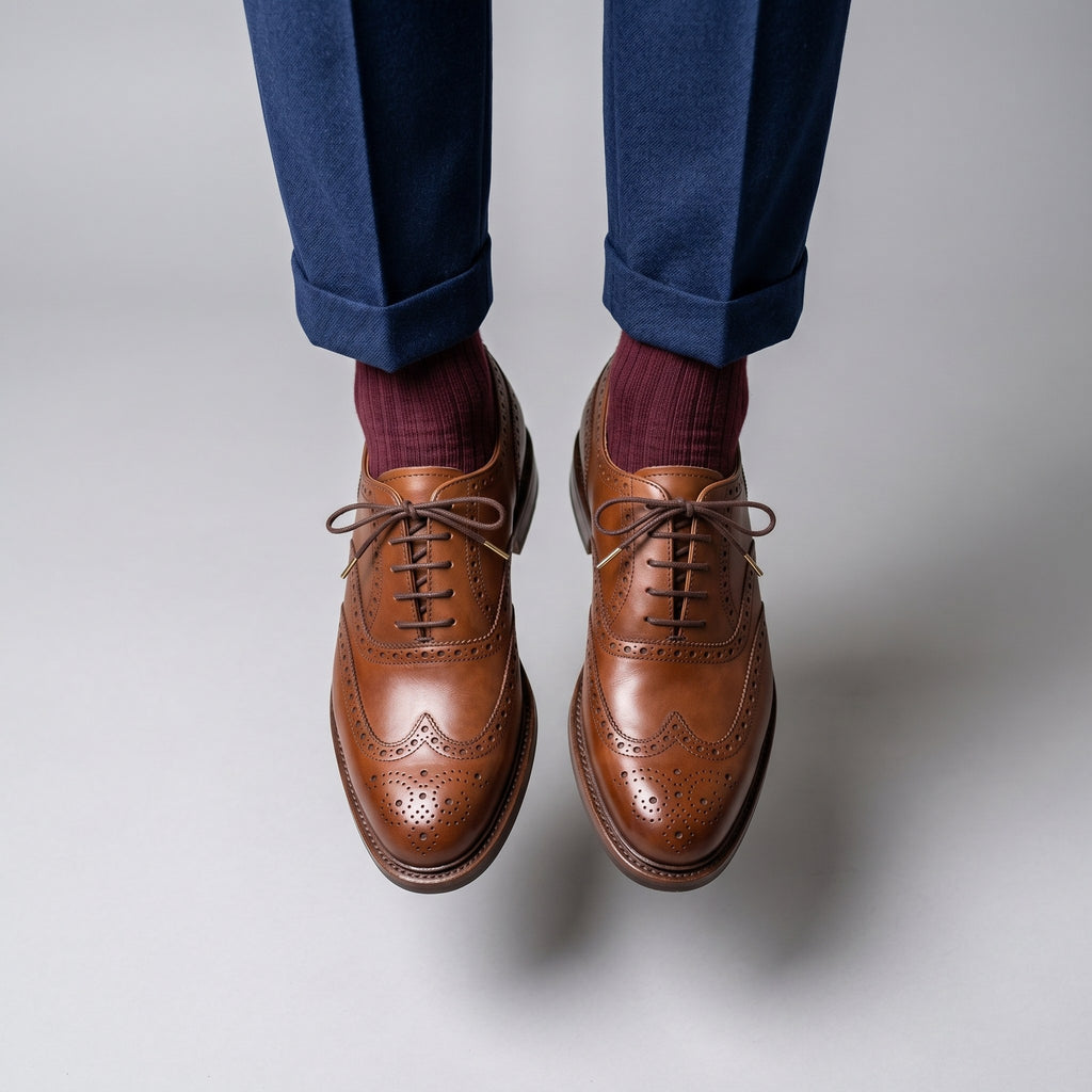 Luxury Edition - Artisian Made Tan Italian Leather Cesena Wingtip Brogue Oxford Shoes