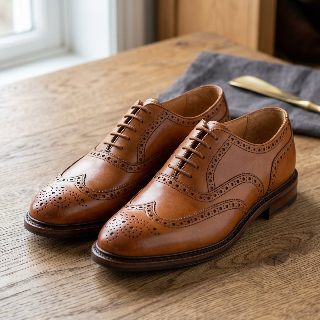 Luxury Edition - Artisian Made Tan Italian Leather Imola Wingtip Brogue Oxford Shoes