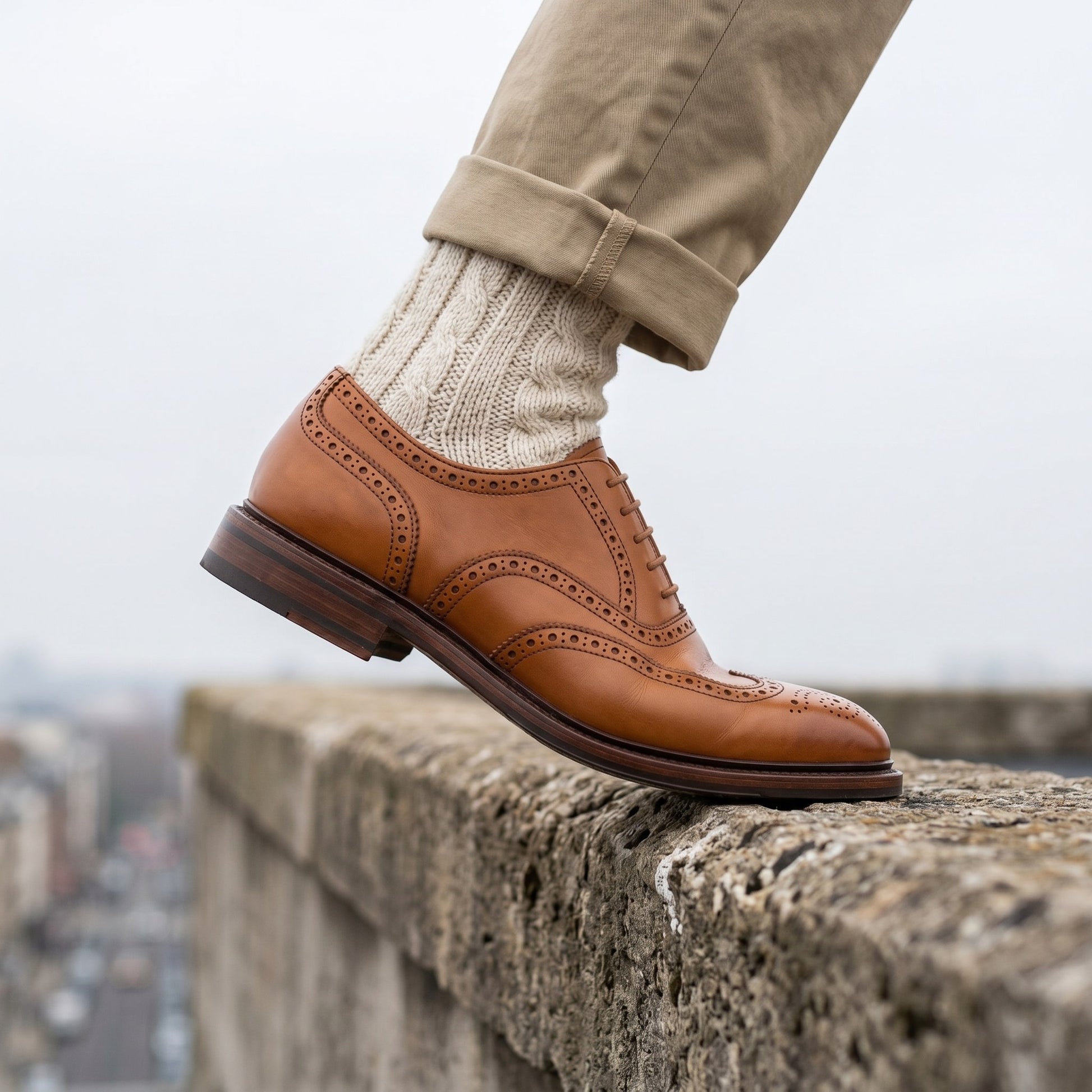 Luxury Edition - Artisian Made Tan Italian Leather Imola Wingtip Brogue Oxford Shoes