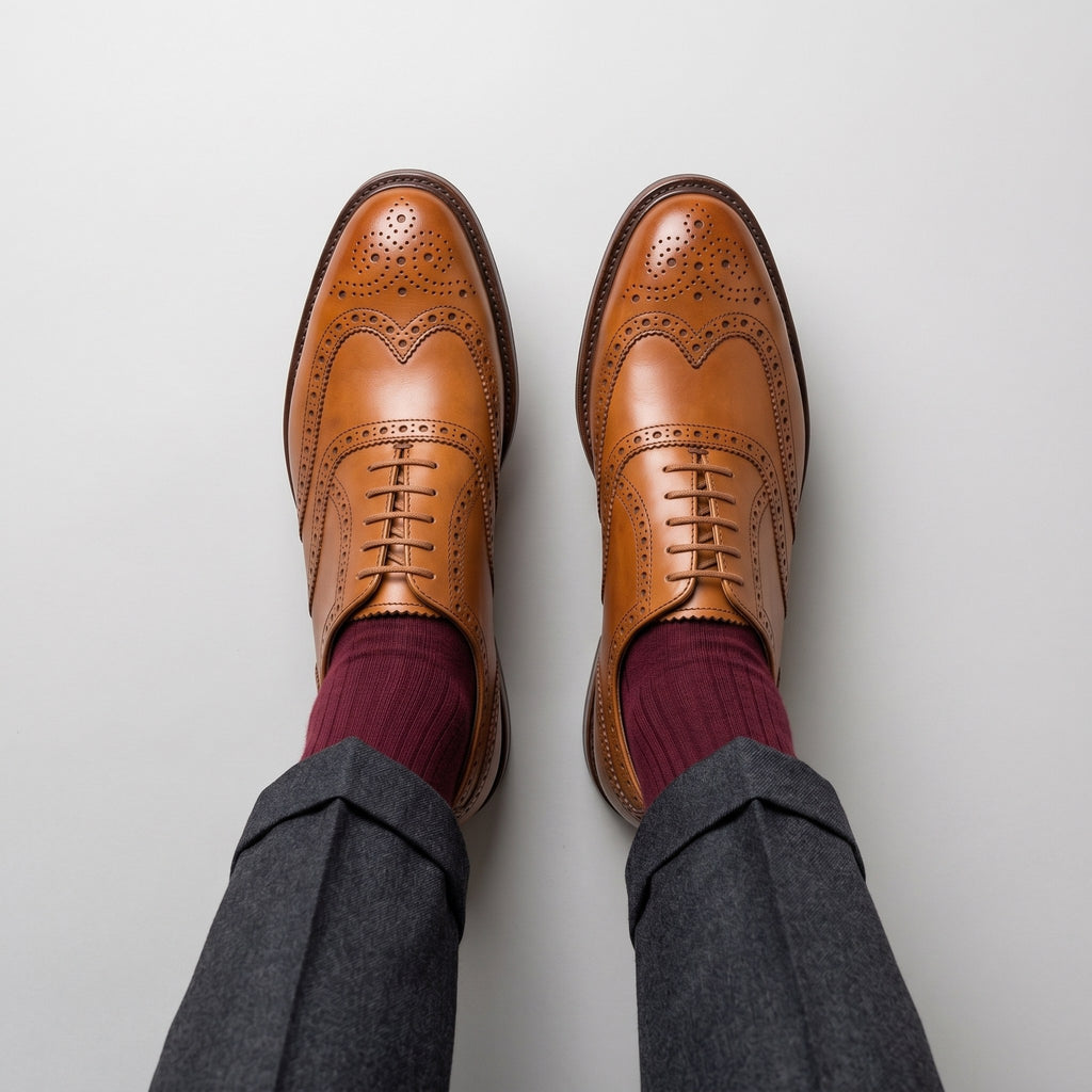 Luxury Edition - Artisian Made Tan Italian Leather Imola Wingtip Brogue Oxford Shoes