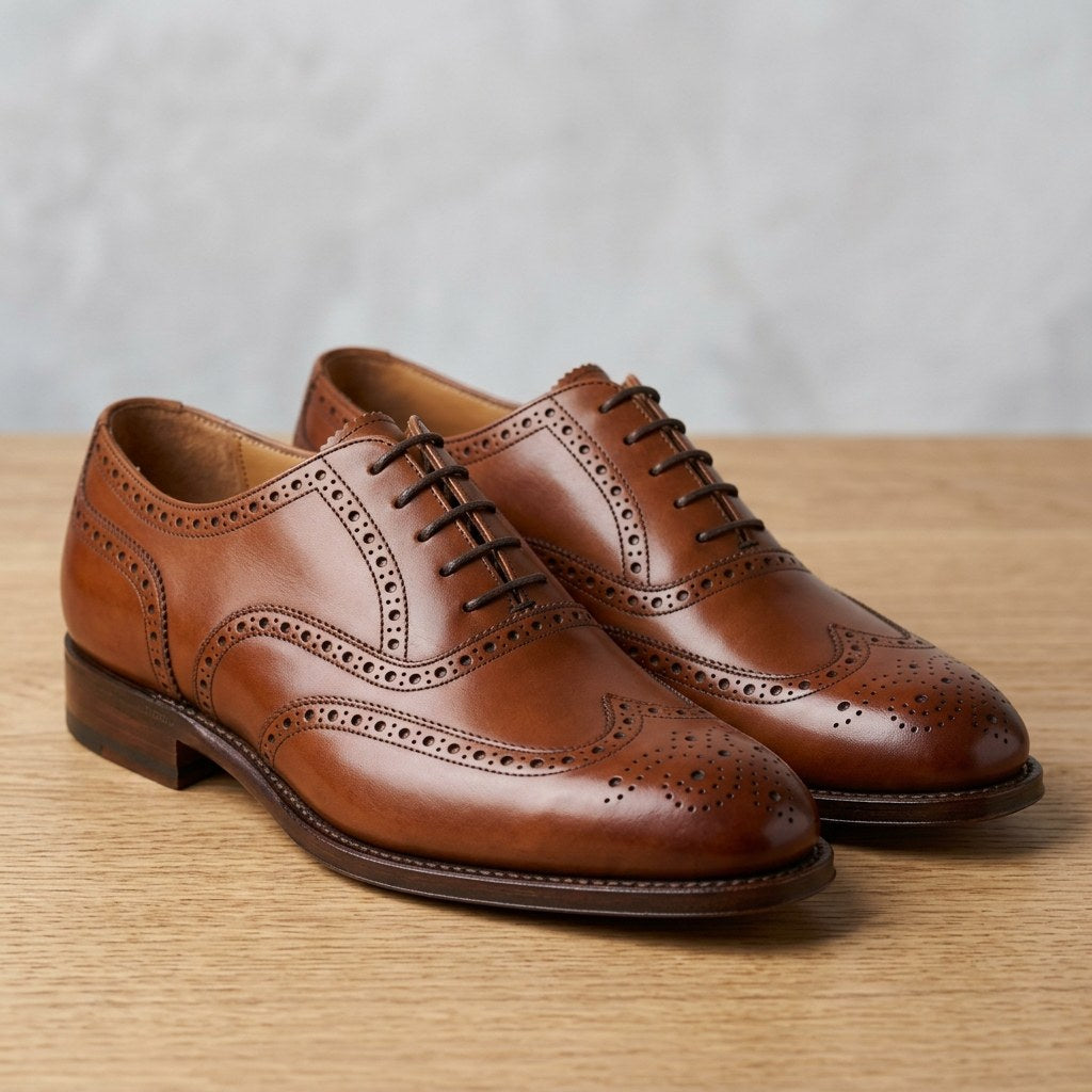 Luxury Edition - Artisian Made Tan Italian Leather Faenza Wingtip Brogue Oxford Shoes