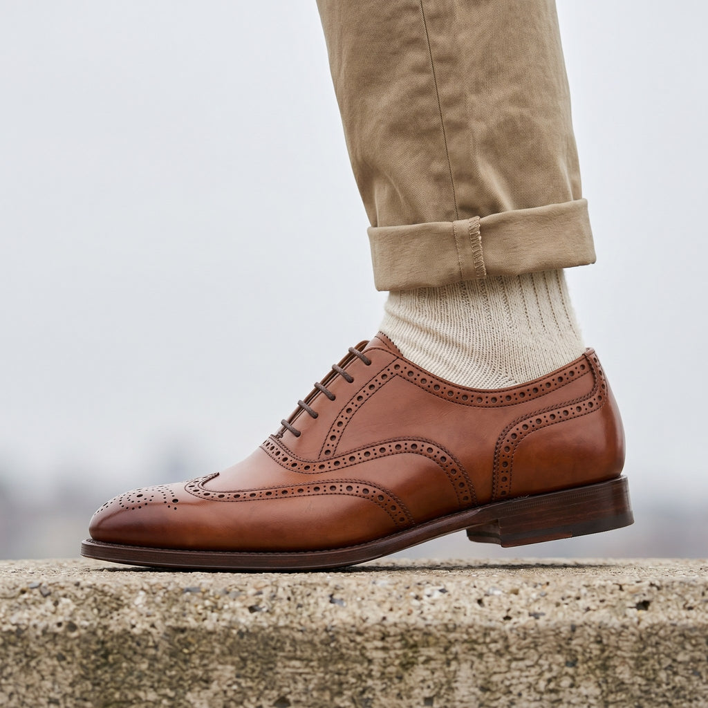 Luxury Edition - Artisian Made Tan Italian Leather Faenza Wingtip Brogue Oxford Shoes