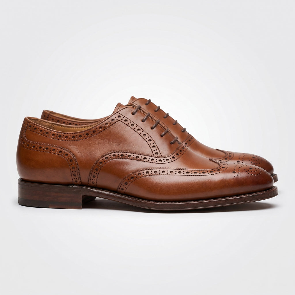 Luxury Edition - Artisian Made Tan Italian Leather Faenza Wingtip Brogue Oxford Shoes