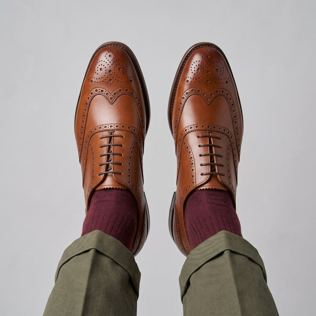 Luxury Edition - Artisian Made Tan Italian Leather Faenza Wingtip Brogue Oxford Shoes