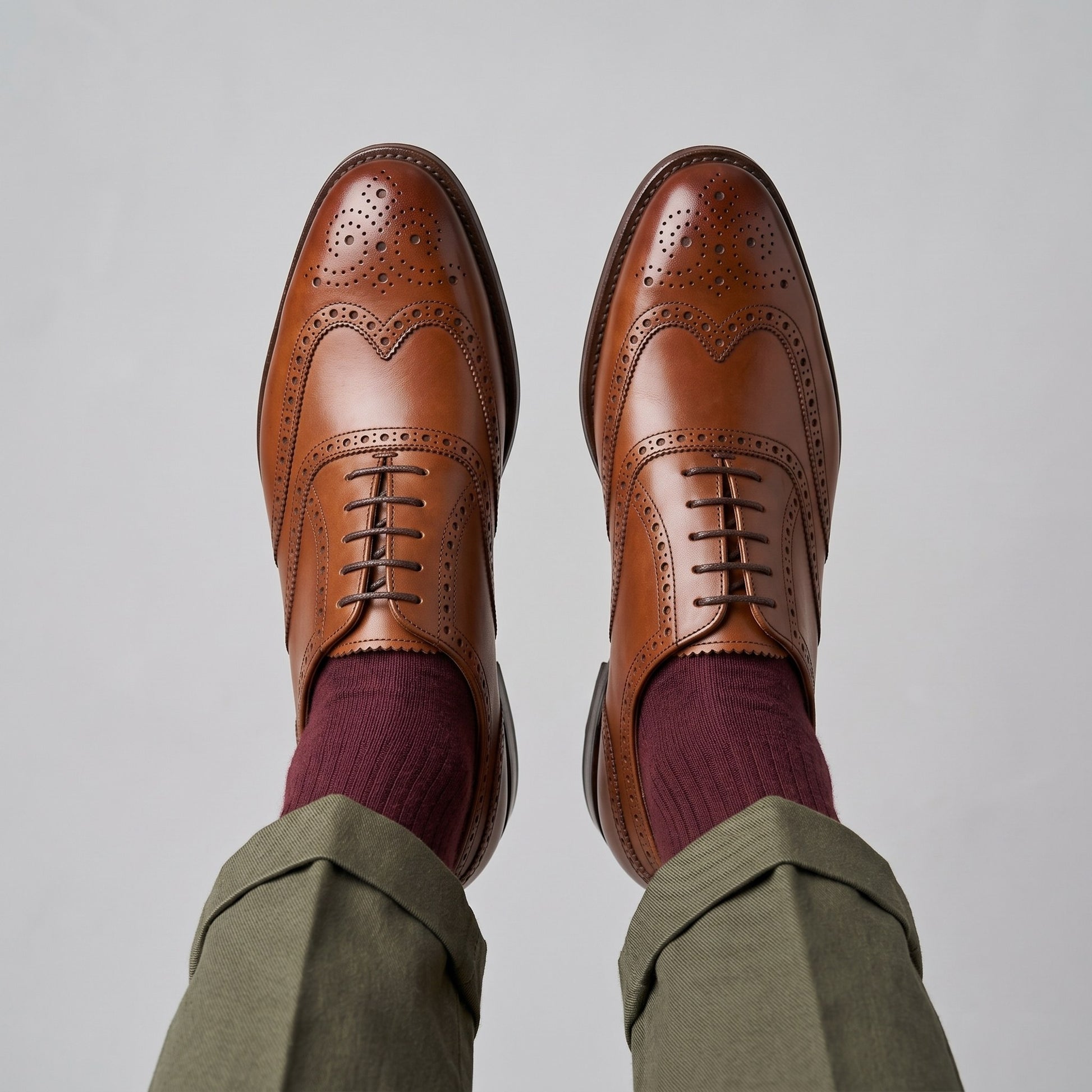 Luxury Edition - Artisian Made Tan Italian Leather Faenza Wingtip Brogue Oxford Shoes