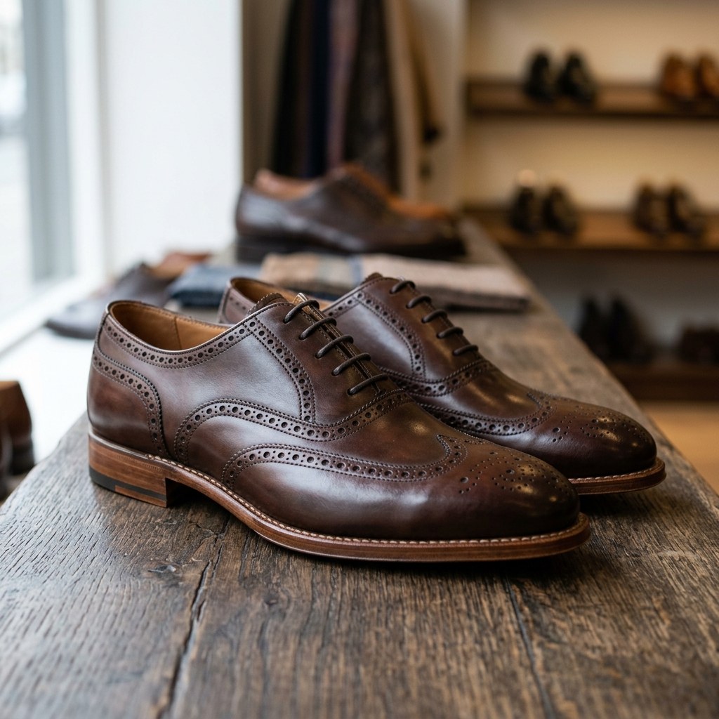 Luxury Edition - Artisian Made Brown Italian Leather Alassio Wingtip Brogue Oxford Shoes
