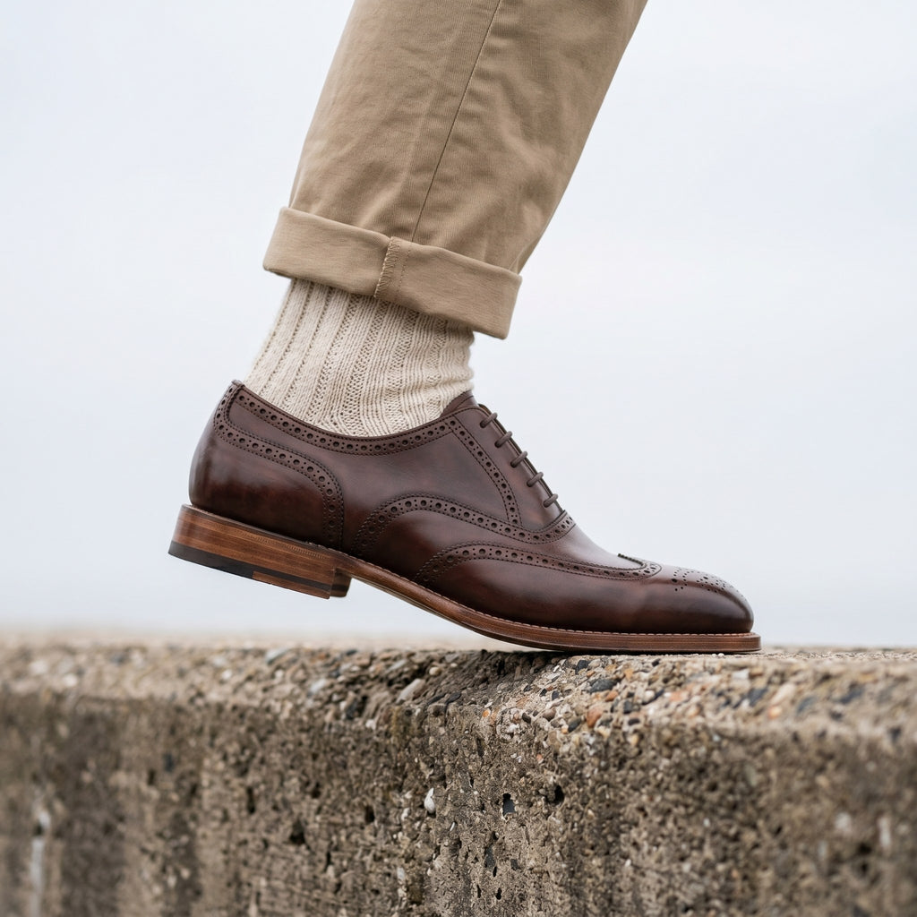 Luxury Edition - Artisian Made Brown Italian Leather Alassio Wingtip Brogue Oxford Shoes
