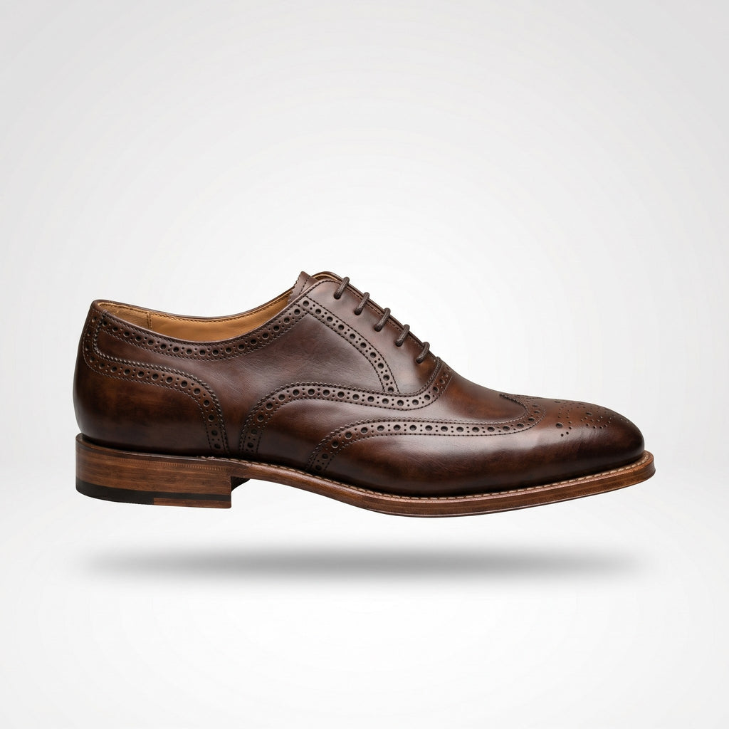 Luxury Edition - Artisian Made Brown Italian Leather Alassio Wingtip Brogue Oxford Shoes