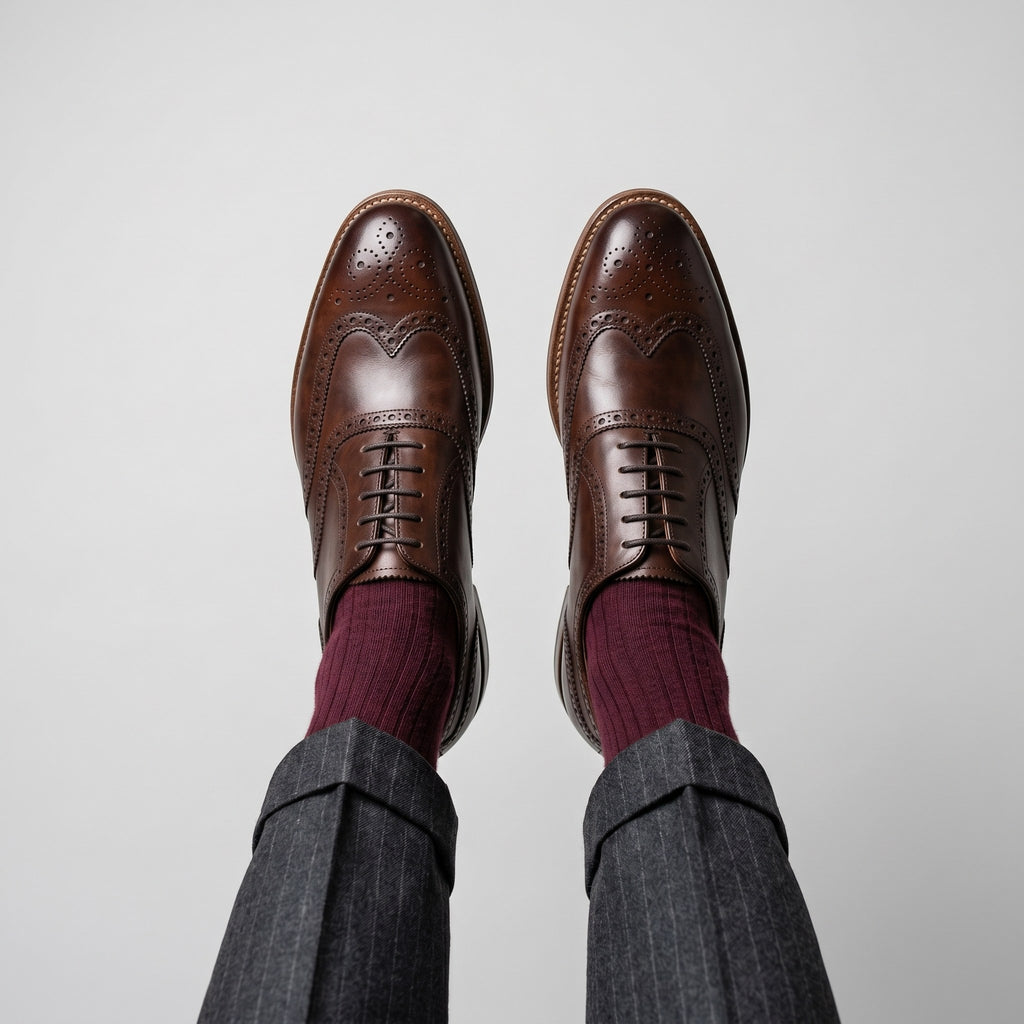 Luxury Edition - Artisian Made Brown Italian Leather Alassio Wingtip Brogue Oxford Shoes