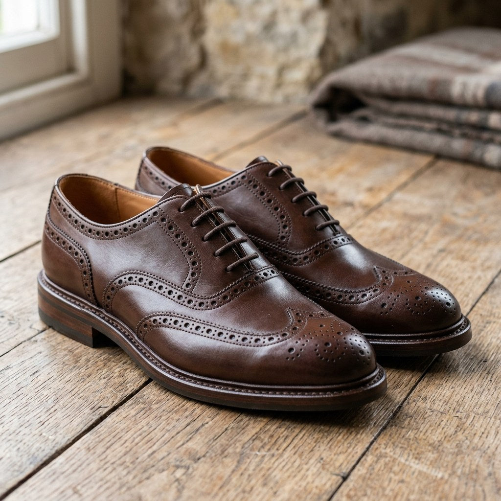 Luxury Edition - Artisian Made Brown Italian Leather Asolo Wingtip Brogue Oxford Shoes