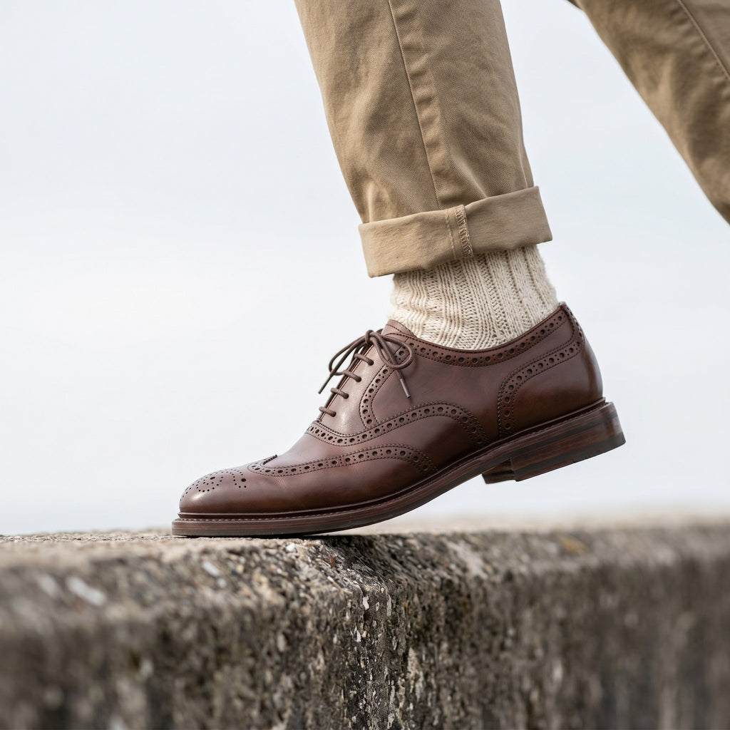 Luxury Edition - Artisian Made Brown Italian Leather Asolo Wingtip Brogue Oxford Shoes