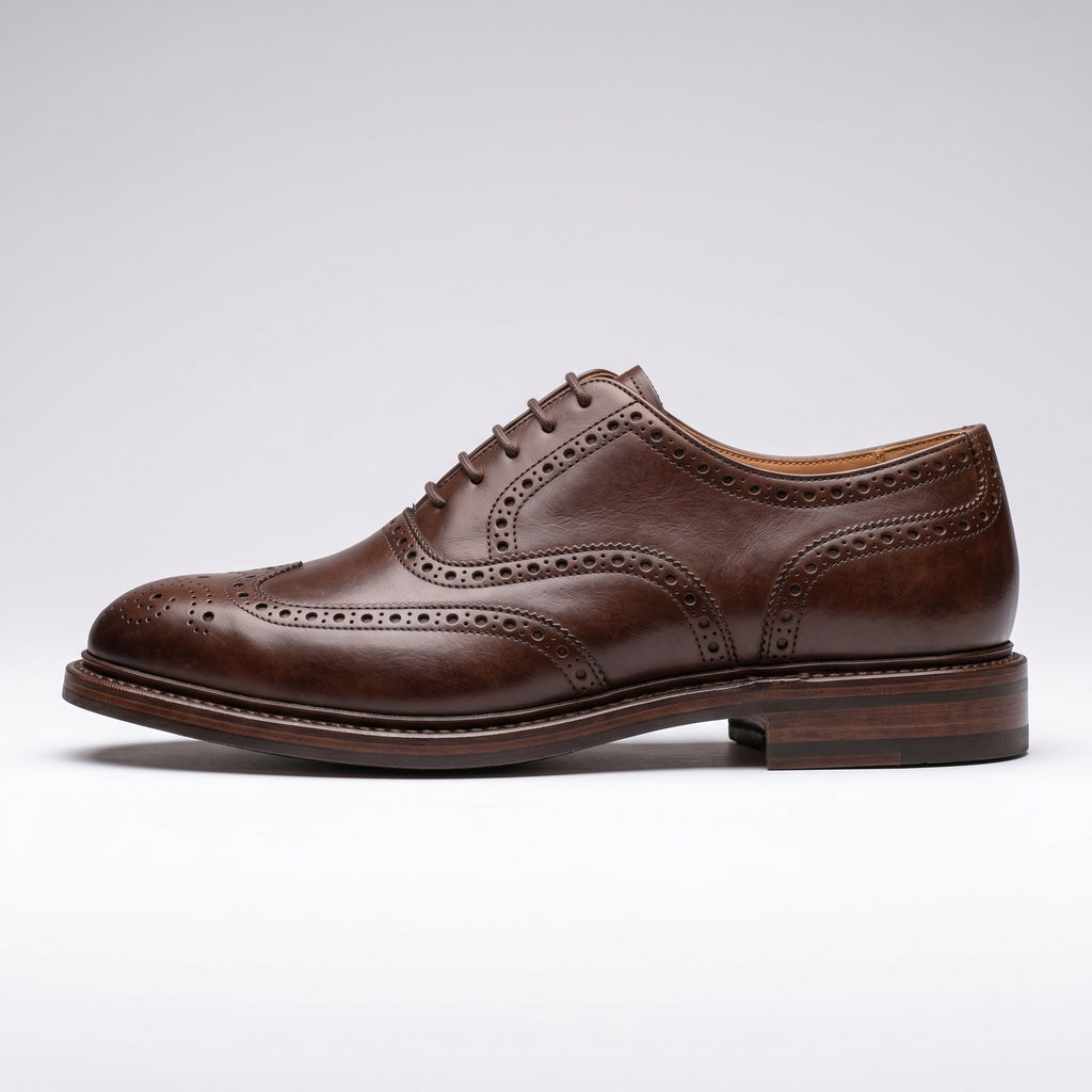 Luxury Edition - Artisian Made Brown Italian Leather Asolo Wingtip Brogue Oxford Shoes