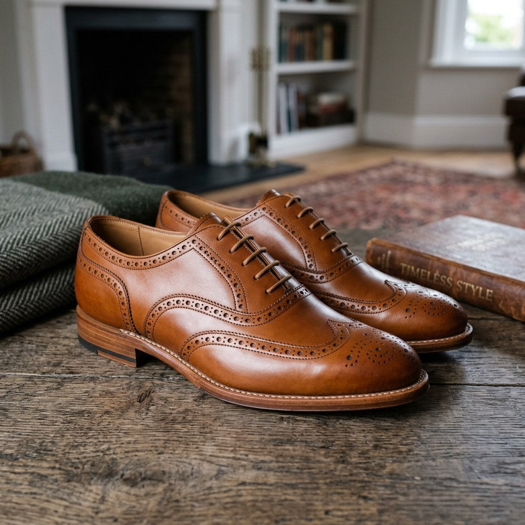 Luxury Edition - Artisian Made Tan Italian Leather Atrani Wingtip Brogue Oxford Shoes