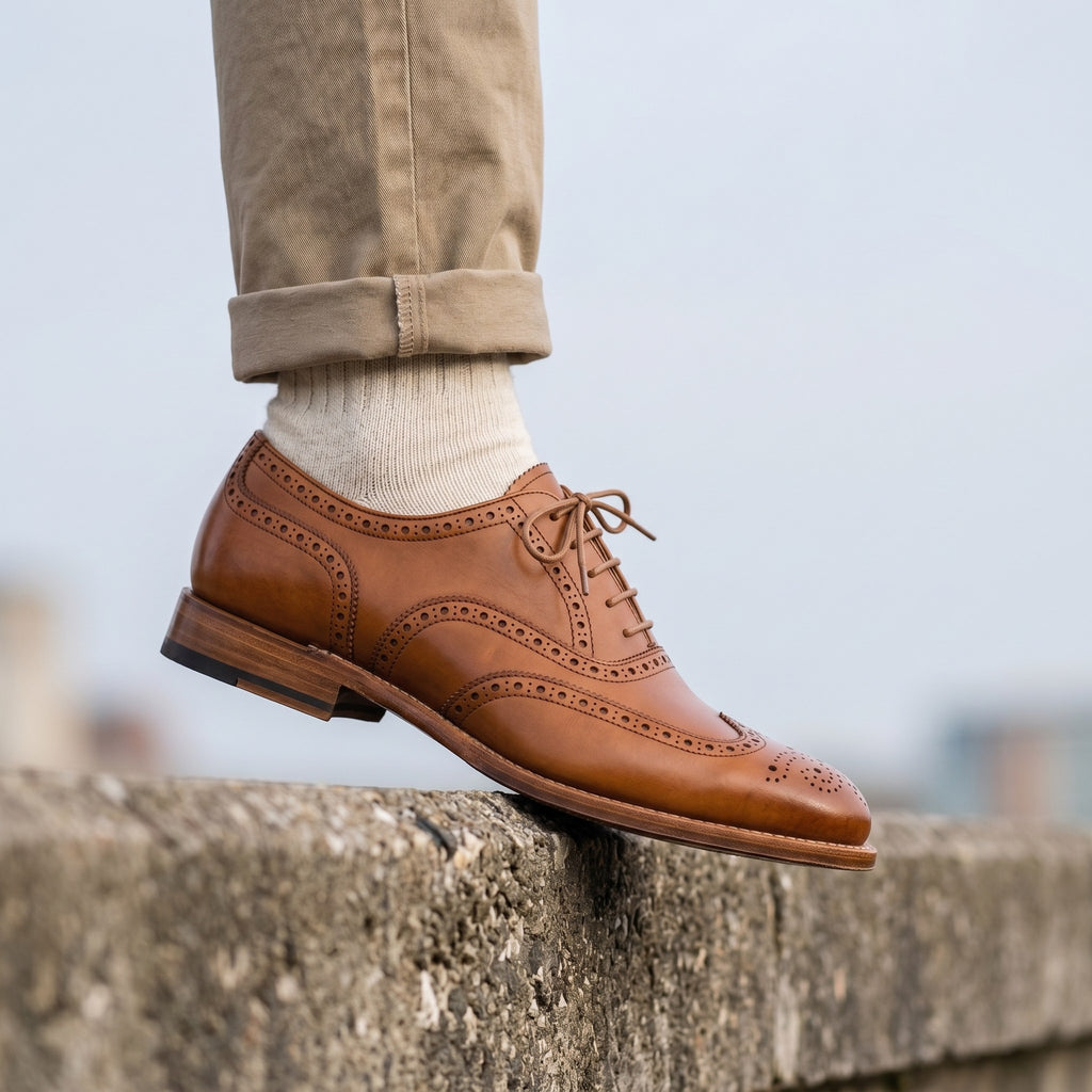 Luxury Edition - Artisian Made Tan Italian Leather Atrani Wingtip Brogue Oxford Shoes