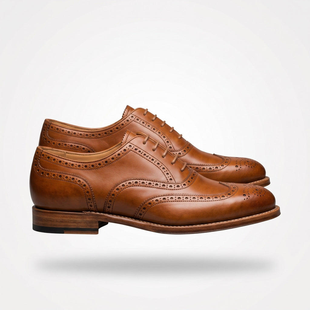 Luxury Edition - Artisian Made Tan Italian Leather Atrani Wingtip Brogue Oxford Shoes