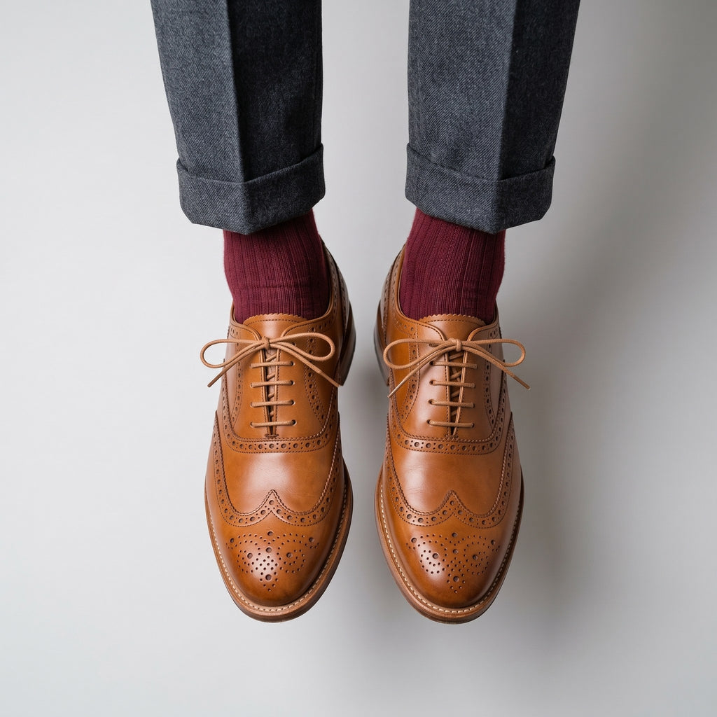 Luxury Edition - Artisian Made Tan Italian Leather Atrani Wingtip Brogue Oxford Shoes