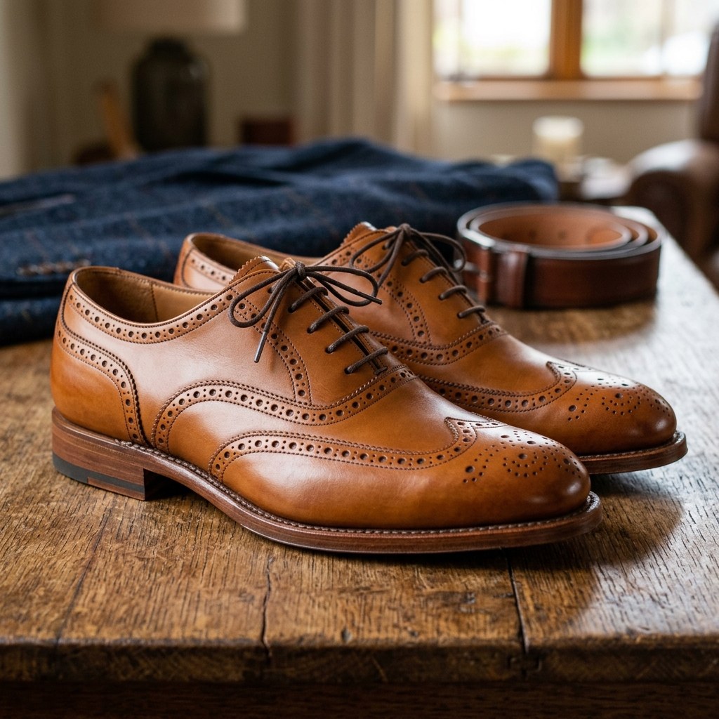 Luxury Edition - Artisian Made Tan Italian Leather Belluno Wingtip Brogue Oxford Shoes