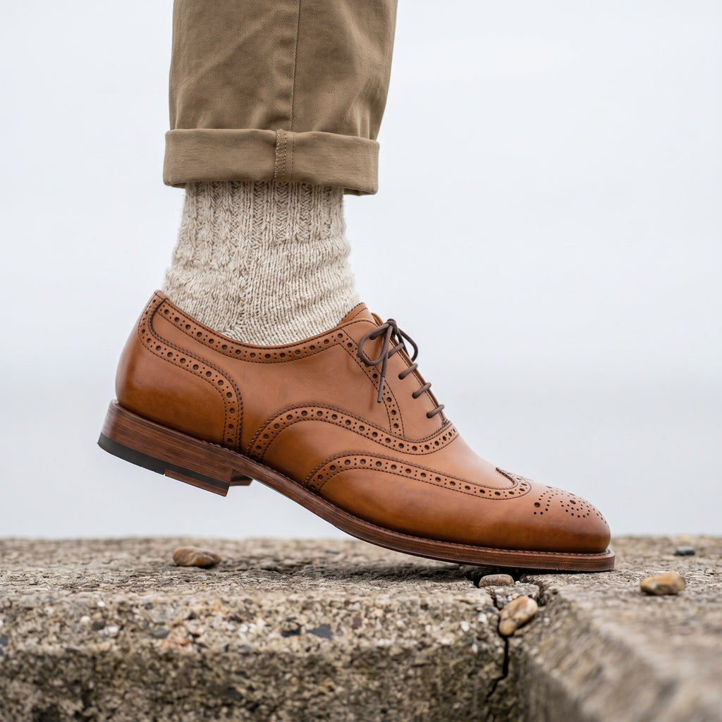 Luxury Edition - Artisian Made Tan Italian Leather Belluno Wingtip Brogue Oxford Shoes