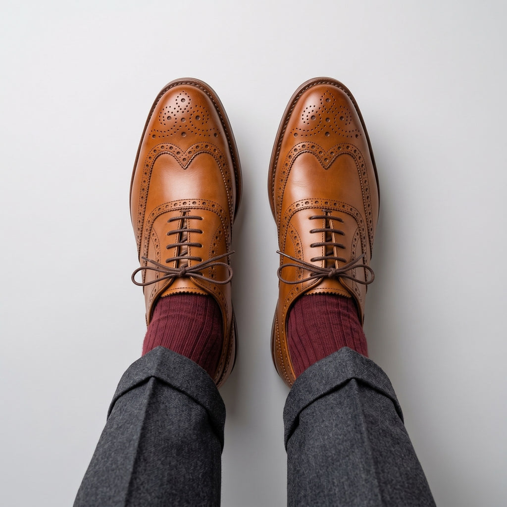 Luxury Edition - Artisian Made Tan Italian Leather Belluno Wingtip Brogue Oxford Shoes
