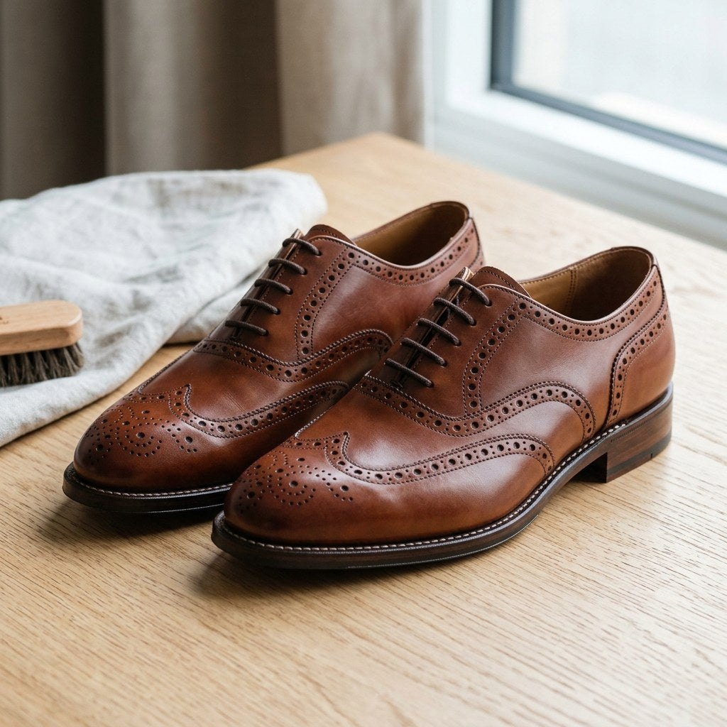 Luxury Edition - Artisian Made Brown Italian Leather Bitonto Wingtip Brogue Oxford Shoes