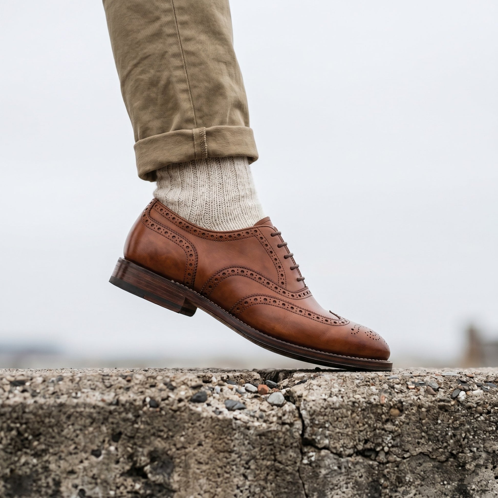 Luxury Edition - Artisian Made Brown Italian Leather Bitonto Wingtip Brogue Oxford Shoes