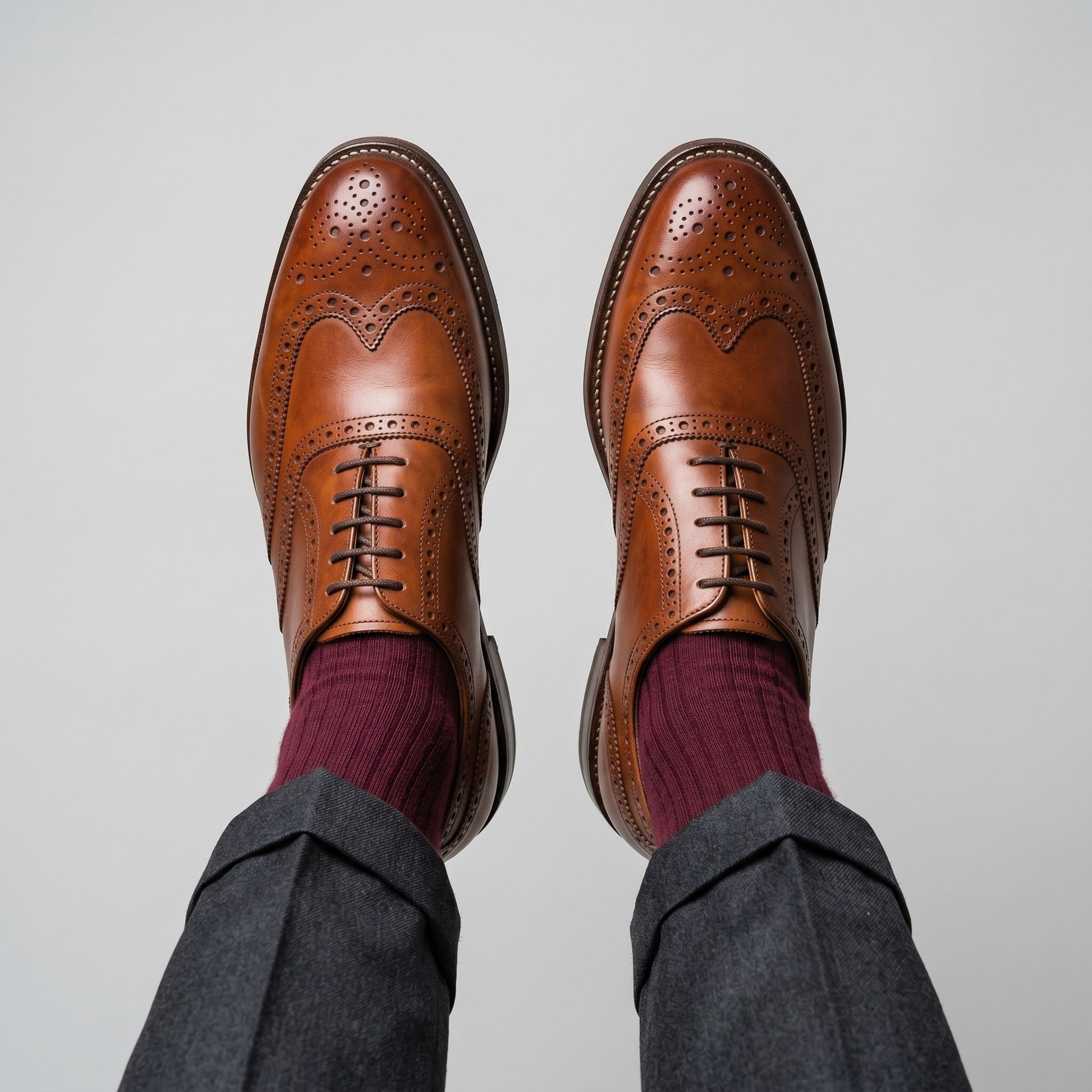 Luxury Edition - Artisian Made Brown Italian Leather Bitonto Wingtip Brogue Oxford Shoes
