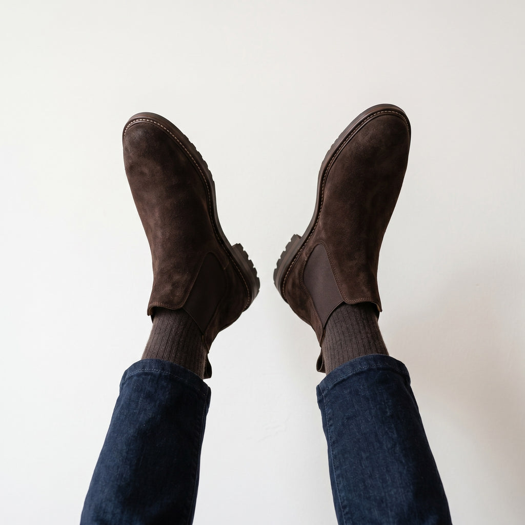 Luxury Edition - Artisian Made Brown Italian Suede Camogli Wingtip Brogue Chelsea Boots
