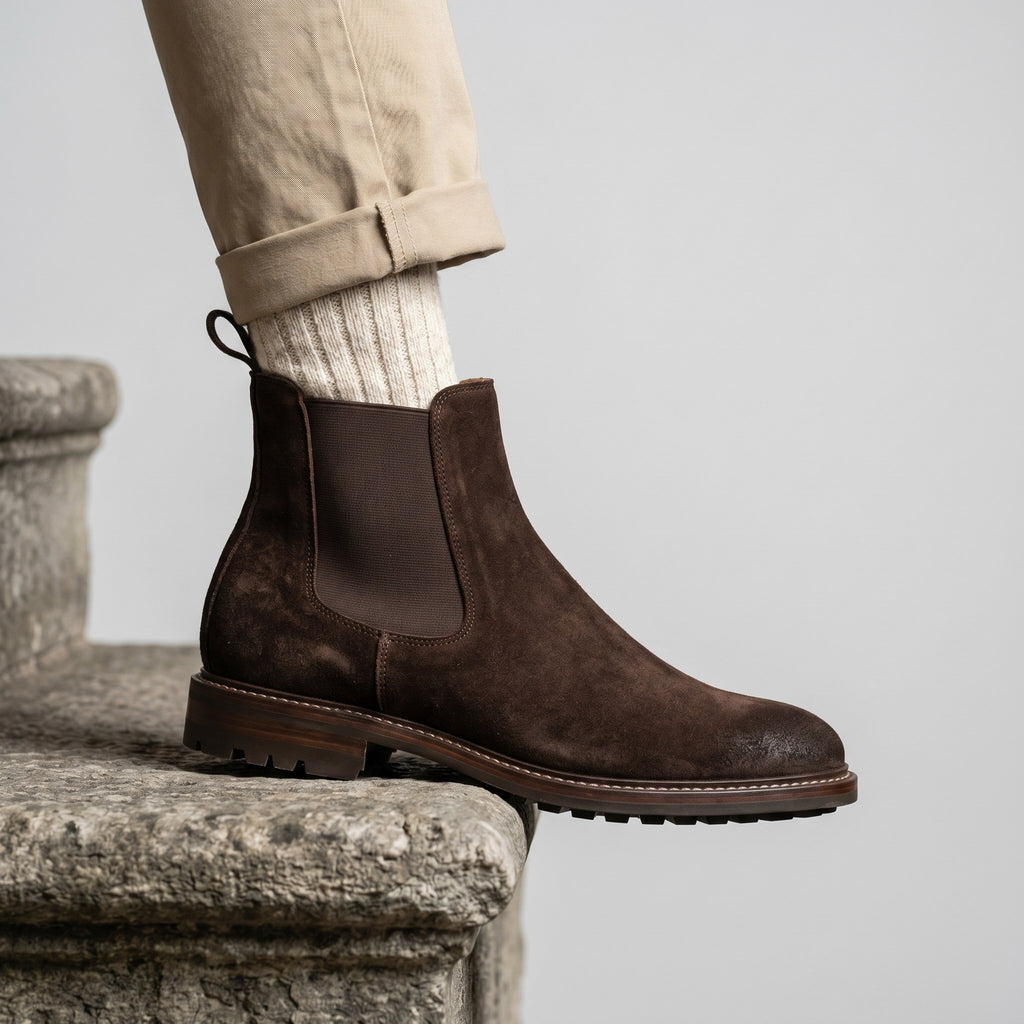 Luxury Edition - Artisian Made Brown Italian Suede Camogli Wingtip Brogue Chelsea Boots