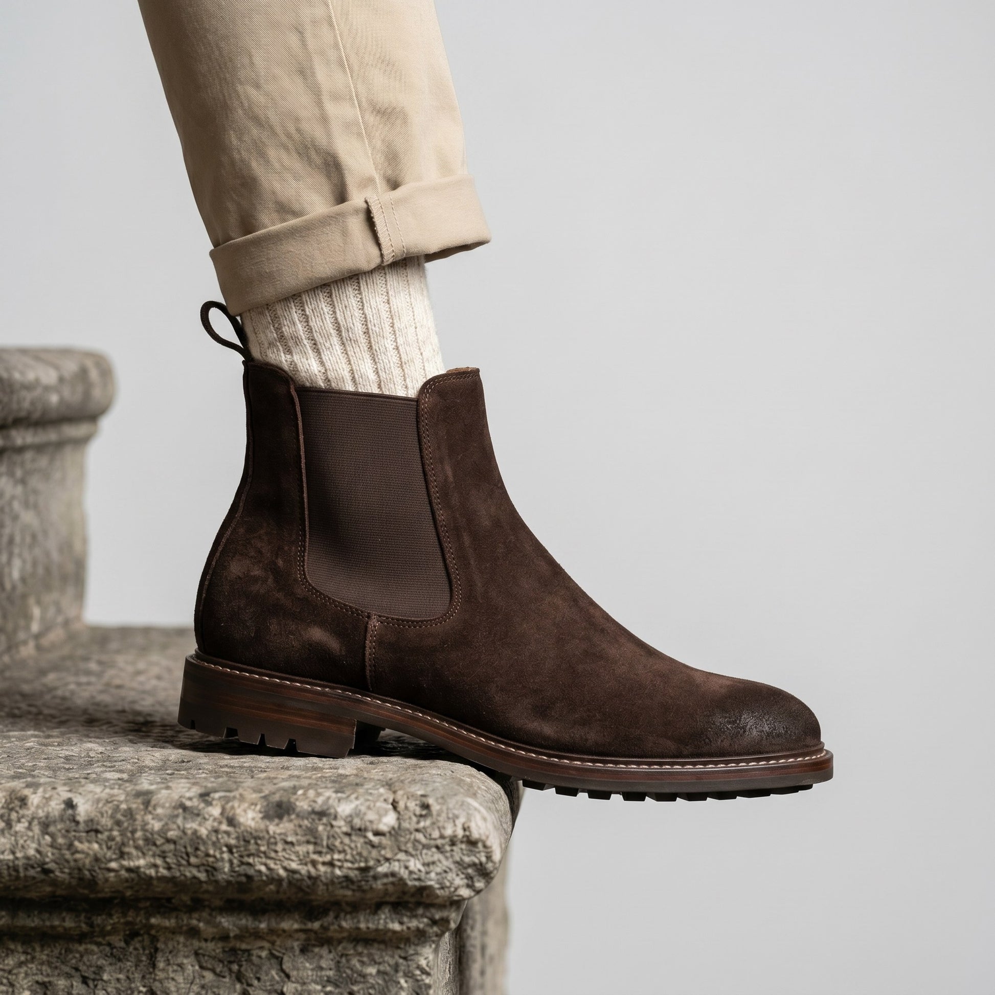 Luxury Edition - Artisian Made Brown Italian Suede Camogli Wingtip Brogue Chelsea Boots