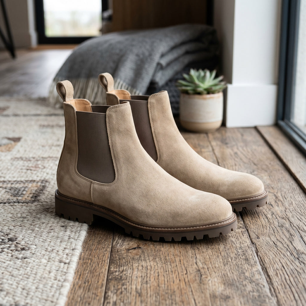 Luxury Edition - Artisian Made Beige Italian Suede Carrara Chelsea Boots
