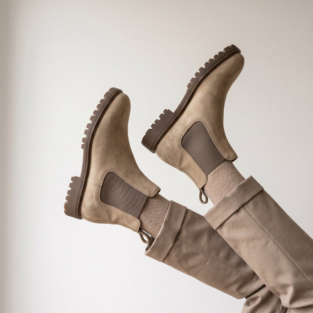 Luxury Edition - Artisian Made Beige Italian Suede Carrara Chelsea Boots