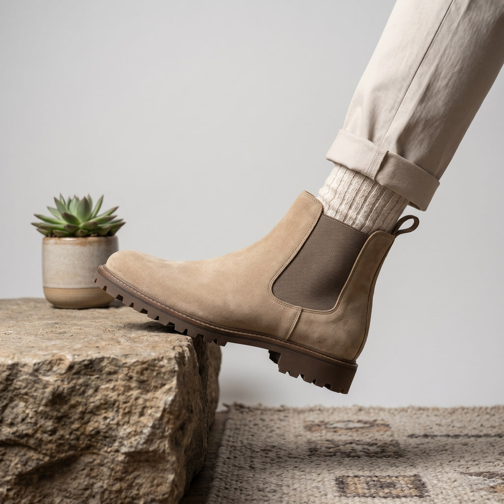 Luxury Edition - Artisian Made Beige Italian Suede Carrara Chelsea Boots
