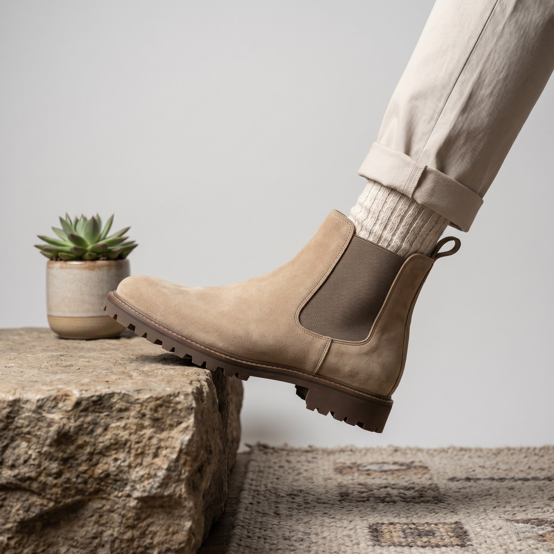 Luxury Edition - Artisian Made Beige Italian Suede Carrara Chelsea Boots