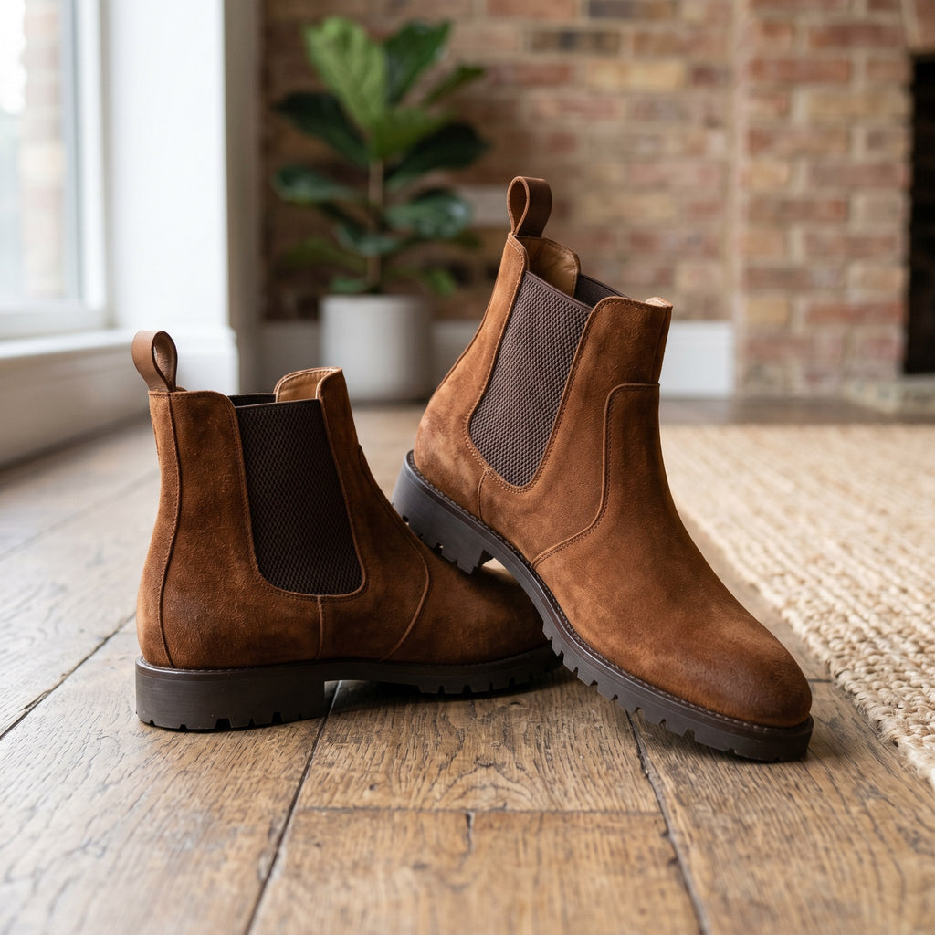 Luxury Edition - Artisian Made Tan Italian Suede Cascina Chelsea Boots